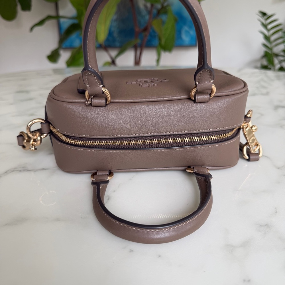 Coach Satchel Crossbody Dark Stone Leather Gold CT776 - Picture 11 of 16